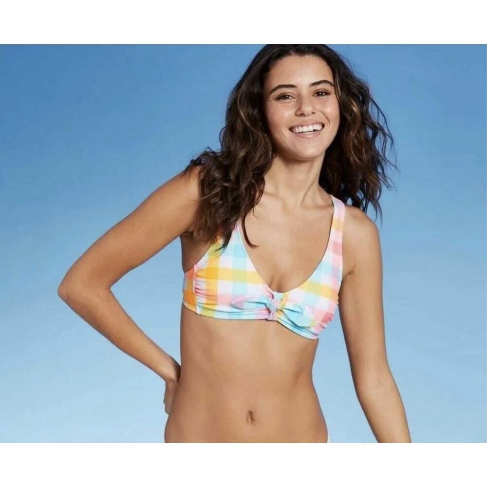 NWT Womens Mossimo Pastel Plaid Bikini Top - Sz M